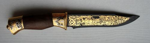 Нож сув дамаск Урал ножны из кожи (позолота)