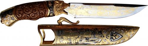 Нож сувен."Охотник"ЭИ-107(Медведи)резная рук.голова медведя