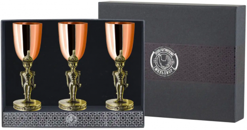 Набор из 3 рюмок "Солдатики" медь-латунь с чернением в футляре