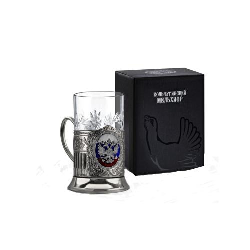 Чайный набор никел. "Герб РФ (Советский) Триколор" эмаль