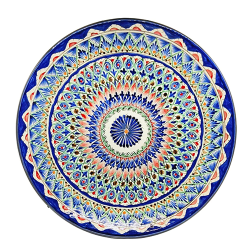 Ляган резной 38 см Риштан синий Мехроб