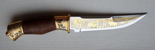 Нож сув."Мангуст"ножны кожа (позолота)  ЭИ-107