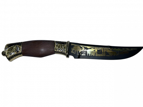 Нож дамаск сув." Мангуст " (ножны из кожи)позолота