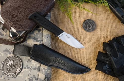 Нож BAIKAL M AUS-8 (Cryo) SW BKH LS (StoneWash, Black Kraton Handle, Leather Sheath)