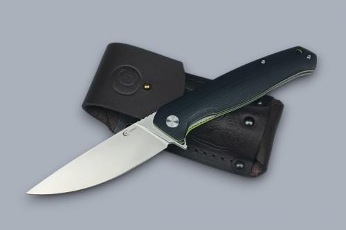 Нож Амур (техно), складной ст.N690, рук.G10 черный, спейс.зеленый