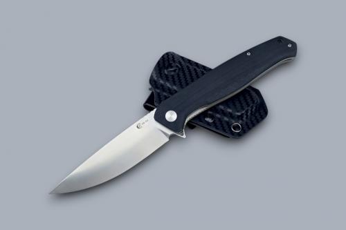Нож Амур (техно), складной ст.VG-10, рук.G10 черный, спейс.желтый