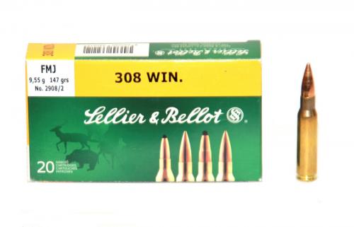 Патрон к.308Win 9,55гр FMJ S&B 1уп/20шт