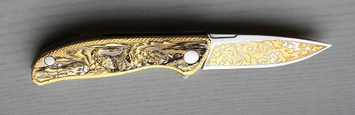 Нож складной позолоченный сталь Х12МФ