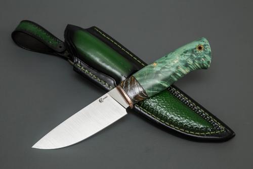 Нож Сокол,ст. S390,макумэ ганэ,зуб мамонта,кап.клена,форм.ножны