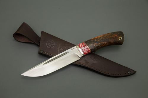 Нож Путник ,ст. S390.мельхиор,зуб мамонта, рукоять стаб. карельская береза+чех