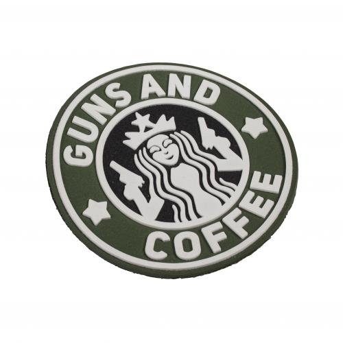 Патч ПВХ "GUNS AND COFFEE" (79х79мм) Олива