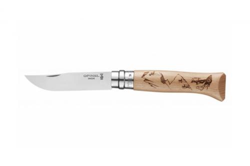 Нож Opinel №8 Alpine adventures, нержавеющая сталь, рукоять дуб, гравировка пеши Нож Opinel №8 Alpine adventures, нержавеющая сталь, рукоять дуб, гравировка пеши