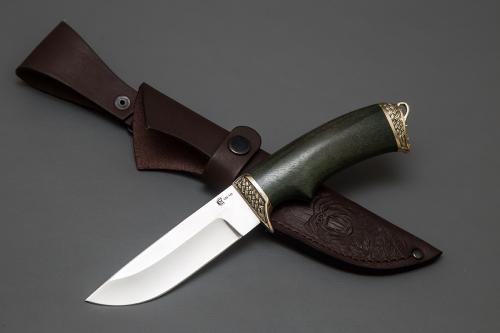 Нож Егерь,ст. VG-10,мельхиор,стаб.кар.бер.,черное дерево