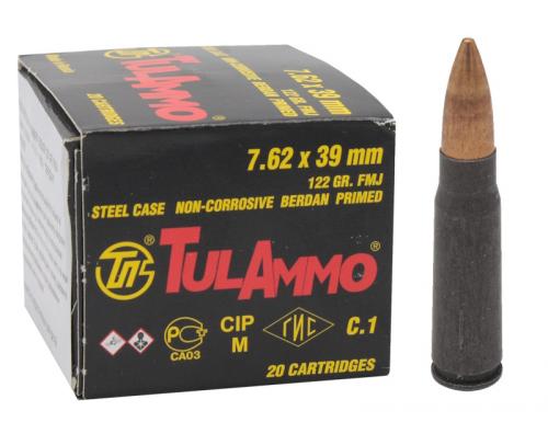 Патрон к.7,62х39 FMJ 122gr (7,9гр) гильза стальная, б/м ТПЗ 1уп/20шт