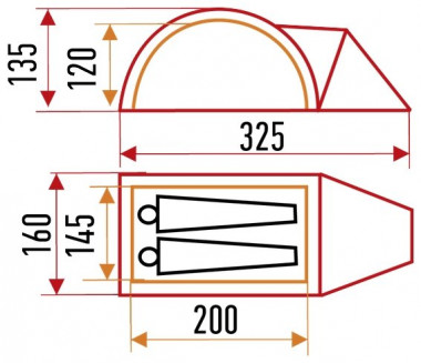 Палатка «ИНЗЕР-2» тент, внешн. палатка- 325х160х135, внутр. палатка -200х145х120