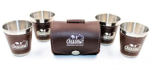 Рюмка «СЛЕДОПЫТ», 60 мл, в кожаной тубе,(4 шт)