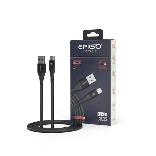 Кабель EPILSO EPD-C1035, USB-A вилка - USB-C вилка,  1.5 м, 15Вт, чёрный (1/100)