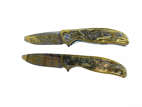 Нож разделочный "Урал" (ножны из кожи) позолота ЭИ-107