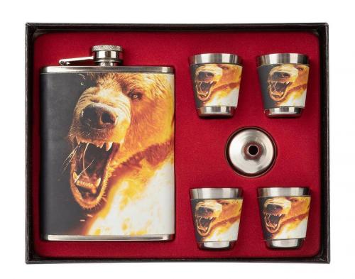 Набор Медведь (фляжка 240 мл + 4 стопки + воронка) (HS-N-B-А08) Helios