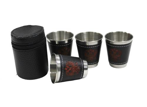 Набор стопок 75мл (герб в коже) 4шт (HS-2023-PM-14A) Helios