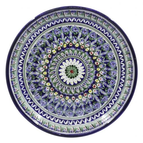 Ляган Риштанский синий 32 см. Плоский
