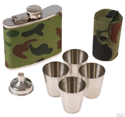 Набор 3 в 1: фляжка 5oz+воронка+рюмка 4шт хаки