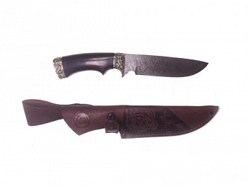 Нож Лорд, ст.VG-10,мельхиор,стаб.кар.бер.,черное дерево