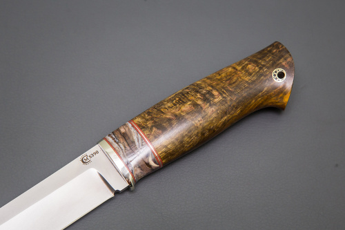 Нож Тигр,сталь S390.мельхиор,зуб мамонта, рукоять стабилиз карельская береза+чех