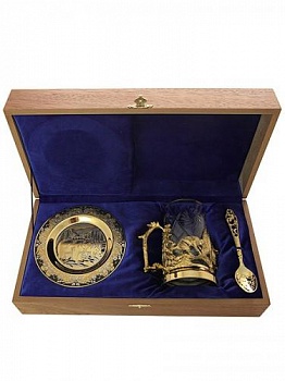 Набор чайный литьё (Таёжный) ложка ,тарелка, хрусталь