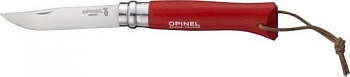 Нож Opinel №8 Trekking, нержавеющая сталь, кожаный темляк, красный