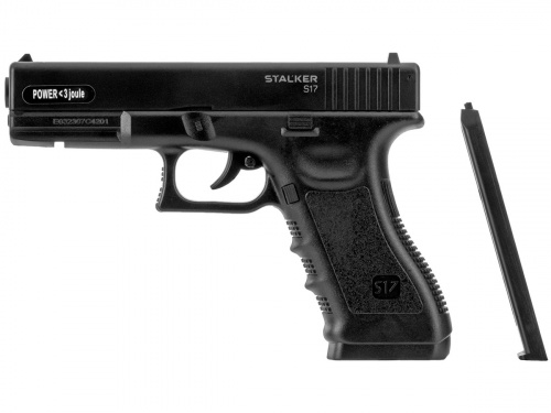 Пистолет пневм Stalker S17 (Glock17) к.4,5мм, 12г CO2, пласт 120 м/с, чёрный (12