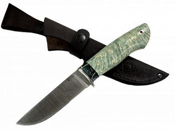 Нож Егерь ,сталь S390.мельхиор,зуб мамонта,кап.клена