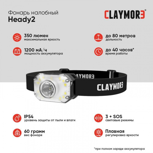 Фонарь налобный CLAYMORE Heady2 цв. Black