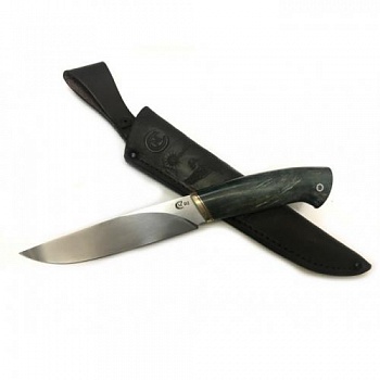 Нож Пантера, ст.D2,литье мельхиор, стабилизированная карельская береза