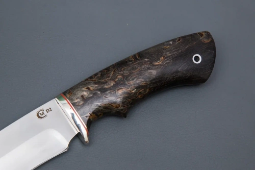 Нож Близнец, ст.D2,литье мельхиор, стабилизированная карельская береза