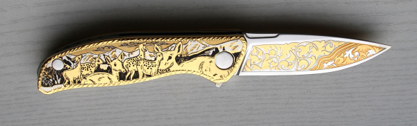 Нож складной позолоченный сталь Х12МФ