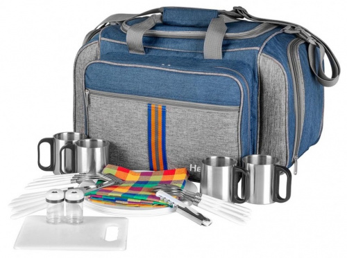 Набор для пикника на 4 персоны синий/серый (HS-605(4)BG) Helios