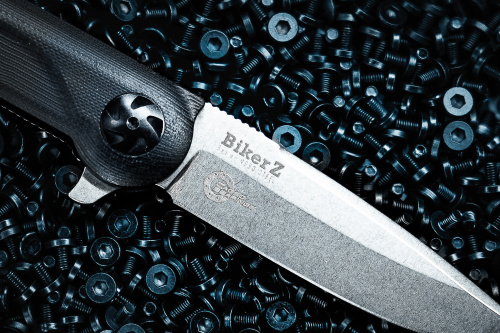Нож BIKER Z N690 SW G10-BH CB (StoneWash, G10 Black Handle, Caged Ballbearing) складной