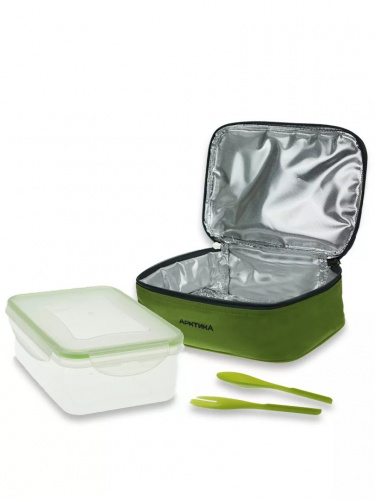 Ланч-сумка «Арктика» 2 л, арт. 020-2000-1 зелёная с контейнером и приборами