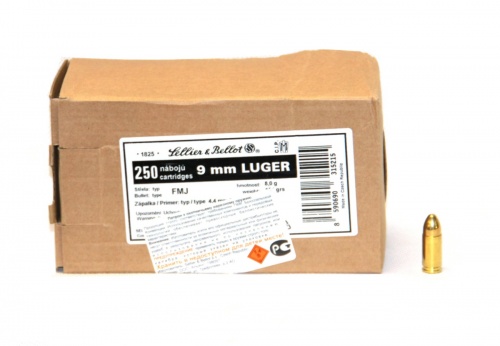Патрон к.9х19 Luger FMJ 8,0 г S&B 1уп/250шт