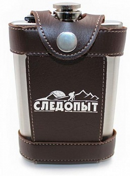 Фляжка «СЛЕДОПЫТ - Flage» в кож. чехле с тиснением, 260 мл, цв. корич