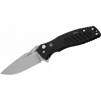 Нож"PALLAS"скл.флиппер,ст.S35VN,кл.Stone Wash,кнопочн.фиксатор,рук.черн.аллюм.,к