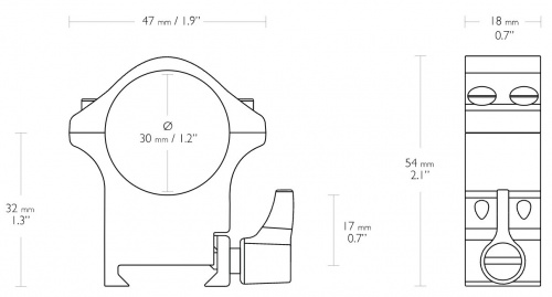 Кольца быстросъемные стальные 30мм на планку weaver высота 7мм k-2