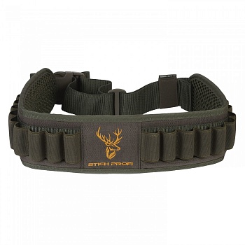 Патронташ открытый на 24 патрона 12-16 кбр. (вышивка "Олень") / Олива /