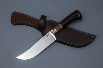 Нож Узбекский малый,ст.N690,мельхиор,стаб.кар.бер.,черное дерево