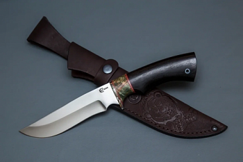 Нож Галеон, ст.690,мельхиор,стаб.кар.бер.,черное дерево
