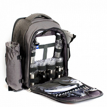 Рюкзак для пикника KYODA на 4 перс (пласт.посуда, метал.круж,флис. скатерть) сер