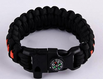 Браслет "СЛЕДОПЫТ" из паракорда со свистком, компасом и огнивом, 26х2 см/250/