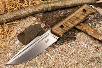 Нож BAIKAL D2 SW WH LS (StoneWash, Walnut Handle, Leather Sheath) туристический