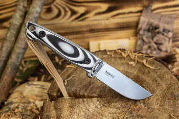 Нож NIKKI D2 SW G10-BWH LS (StoneWash, G10 Black-White Handle, Leather Sheath)
